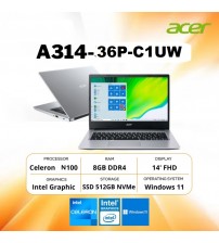 ACER Aspire 3 Slim A314-36P Intel N100  - 8GB | SSD 512GB | Gen4 | 14" | W11 | OHS